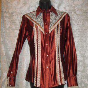 60s vintage western satin lace cowboy rodeo queen shirt retro rockabilly  S/M